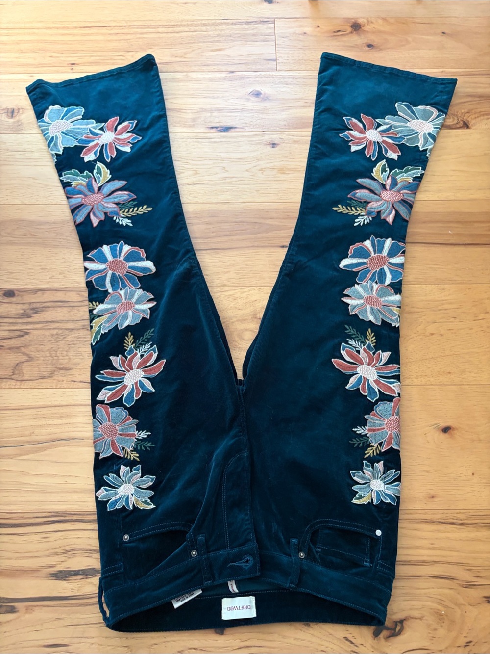 DRIFTWOOD Black Boot Cut Floral Embroidered Pants - Picture 3 of 3